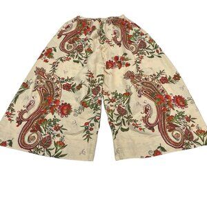 Autumn Adeigbo Pants Women 12 Beige Giada Floral Paisley Flare Leg Cropped‎ Boho